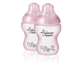 Tommee Tippee Plačiakaklių buteliukų rinkinys 2x260 ml. Rožiniai/melsvi nuo 0+ mėn. (422521)